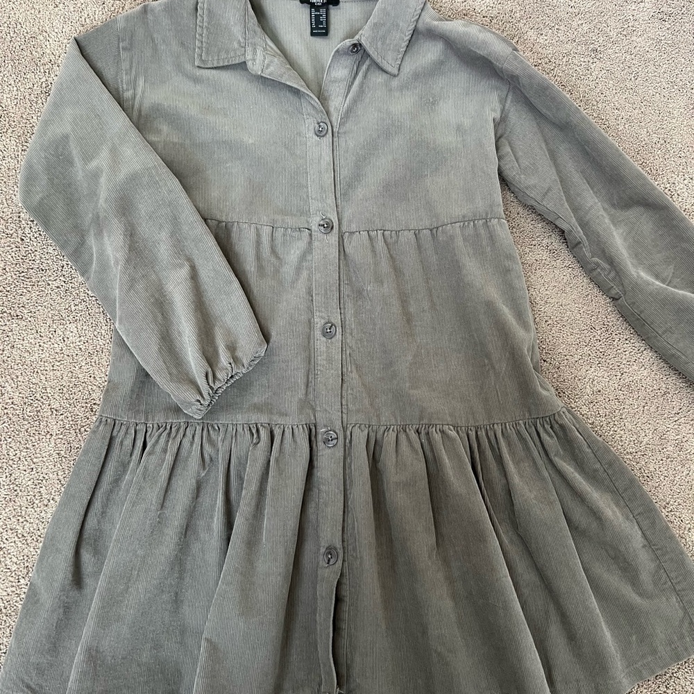 Forever 21 Gray Corduroy Button-Down Dress